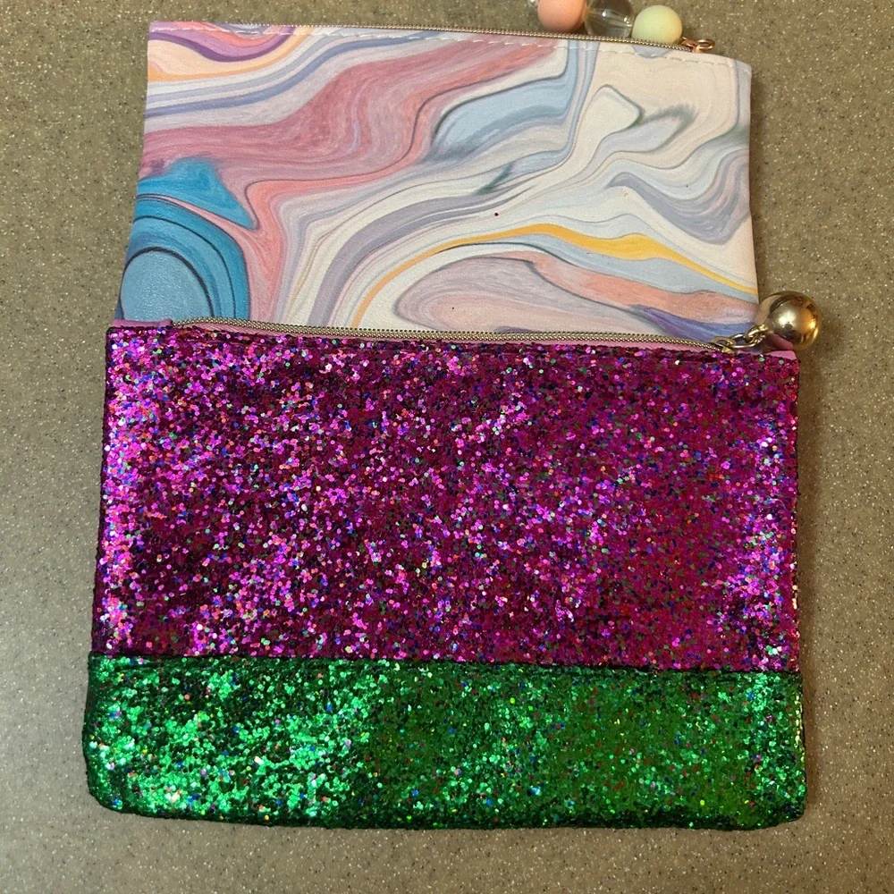 IPSY Lot of 2 Glam Bags w/ Total 10 Samples Eyeshadow Palettes, Crayons, Liner